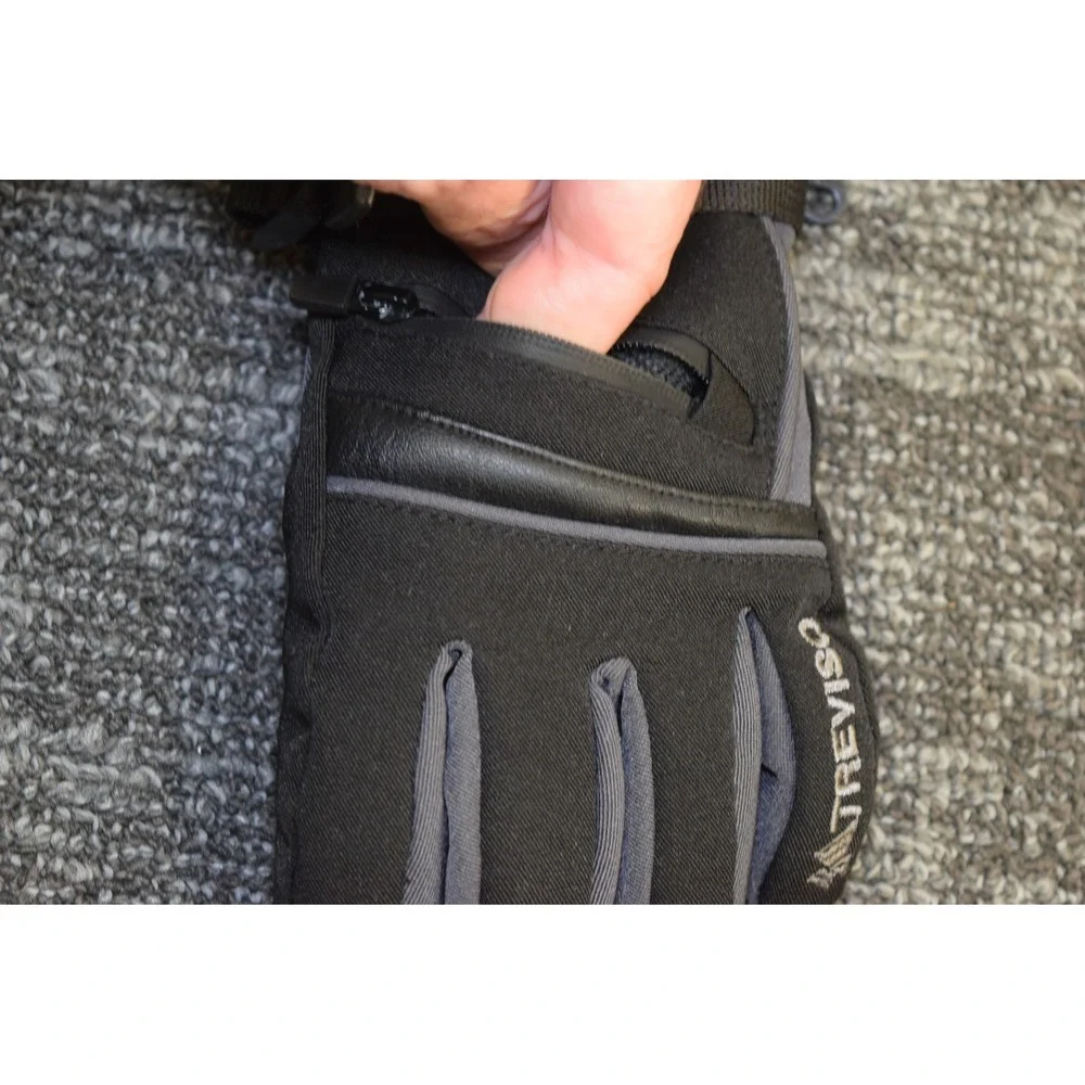 Treviso Junior Kids Ski Gloves Black Grey Waterproof Hipora Small Zipper Pocket